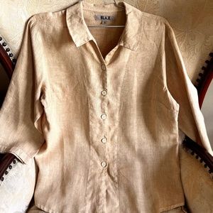 Flax Linen Button Down Top Cream Color S
